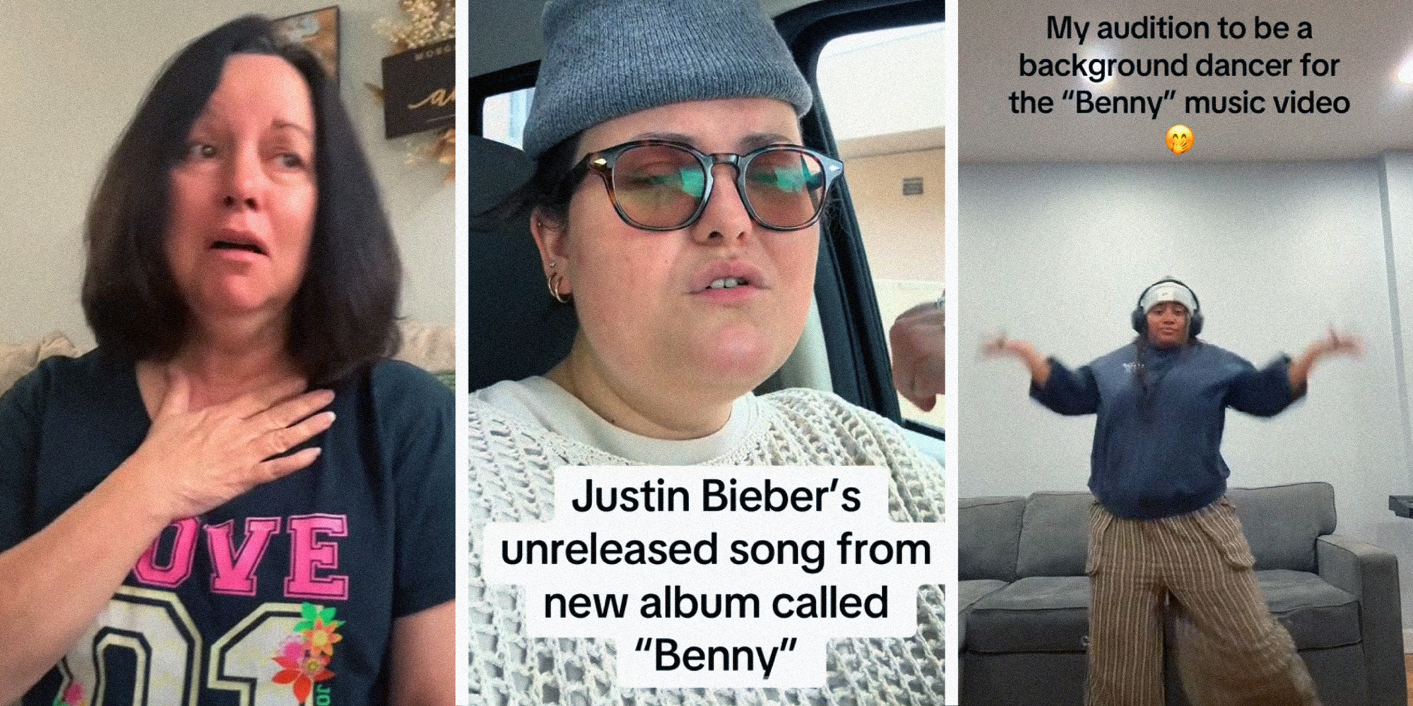 3 panel image of people reacting to the Benny song.