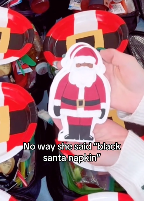 Black Santa Napkin meme TikTok video with a caption reading "No way she said 'black santa napkin'"