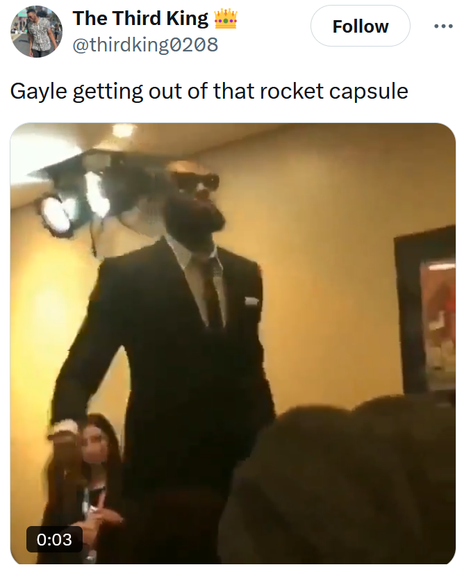 Blue Origin meme with a gif of a man walking off stage.