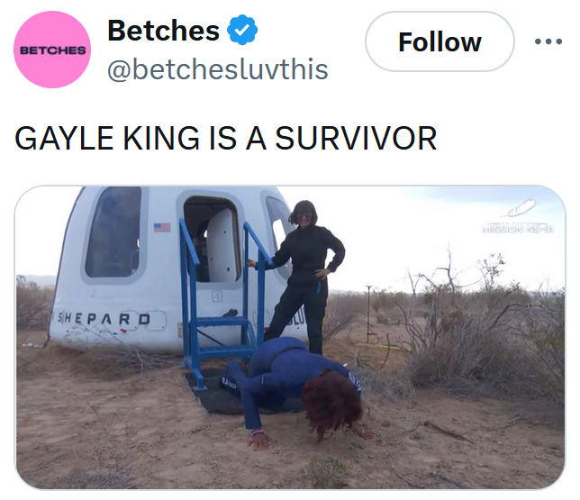 Blue Origin meme showing Gayle King kissing the ground.
