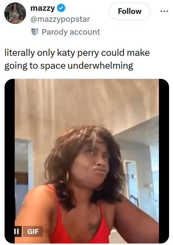 Blue Origin meme about Katy Perry making the flight underwhelming.