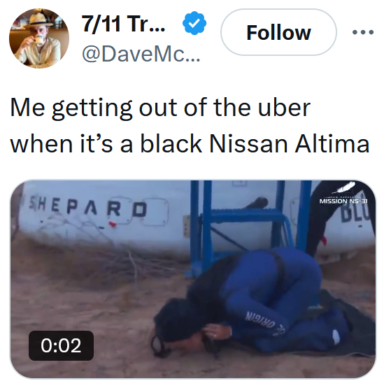 Blue Origin meme about surviving Uber rides.