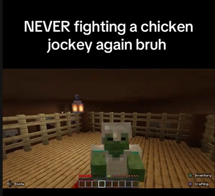 fighting a chicken jockey