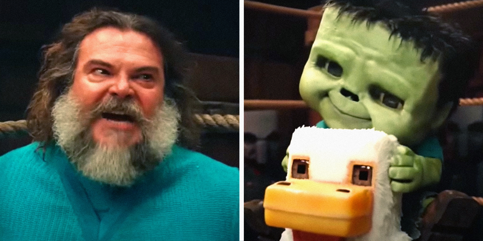 2 panel image showing scenes from the Minecraft movie.