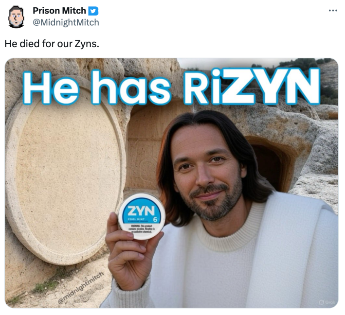 Tweet that says, "He died for our Zyns."