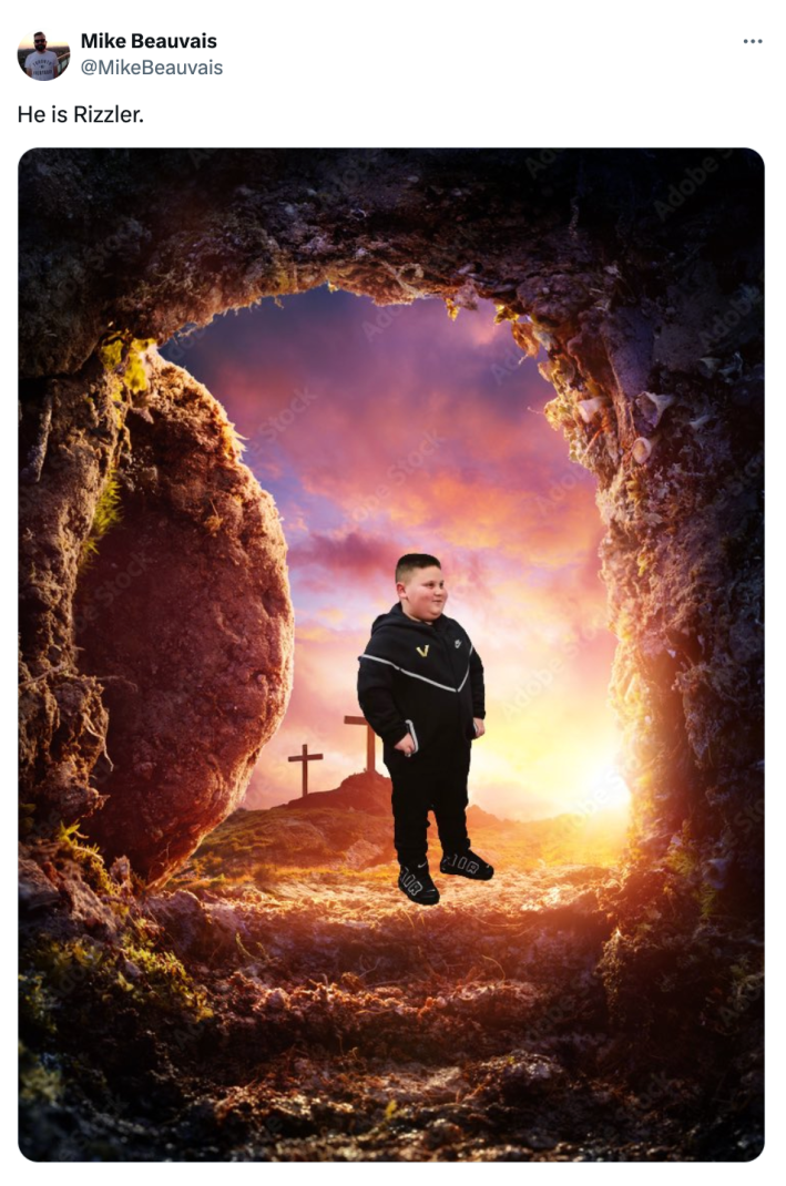 Tweet photo of the Rizzler coming out of a tomb. Text reads, "He is Rizzler."