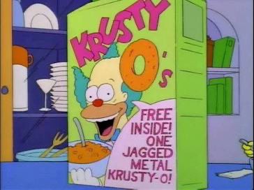 Screencap from The Simpsons of a Krusty O's cereal box.