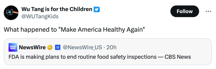 Tweet that says, "What happened to 'Make America Healthy Again'"