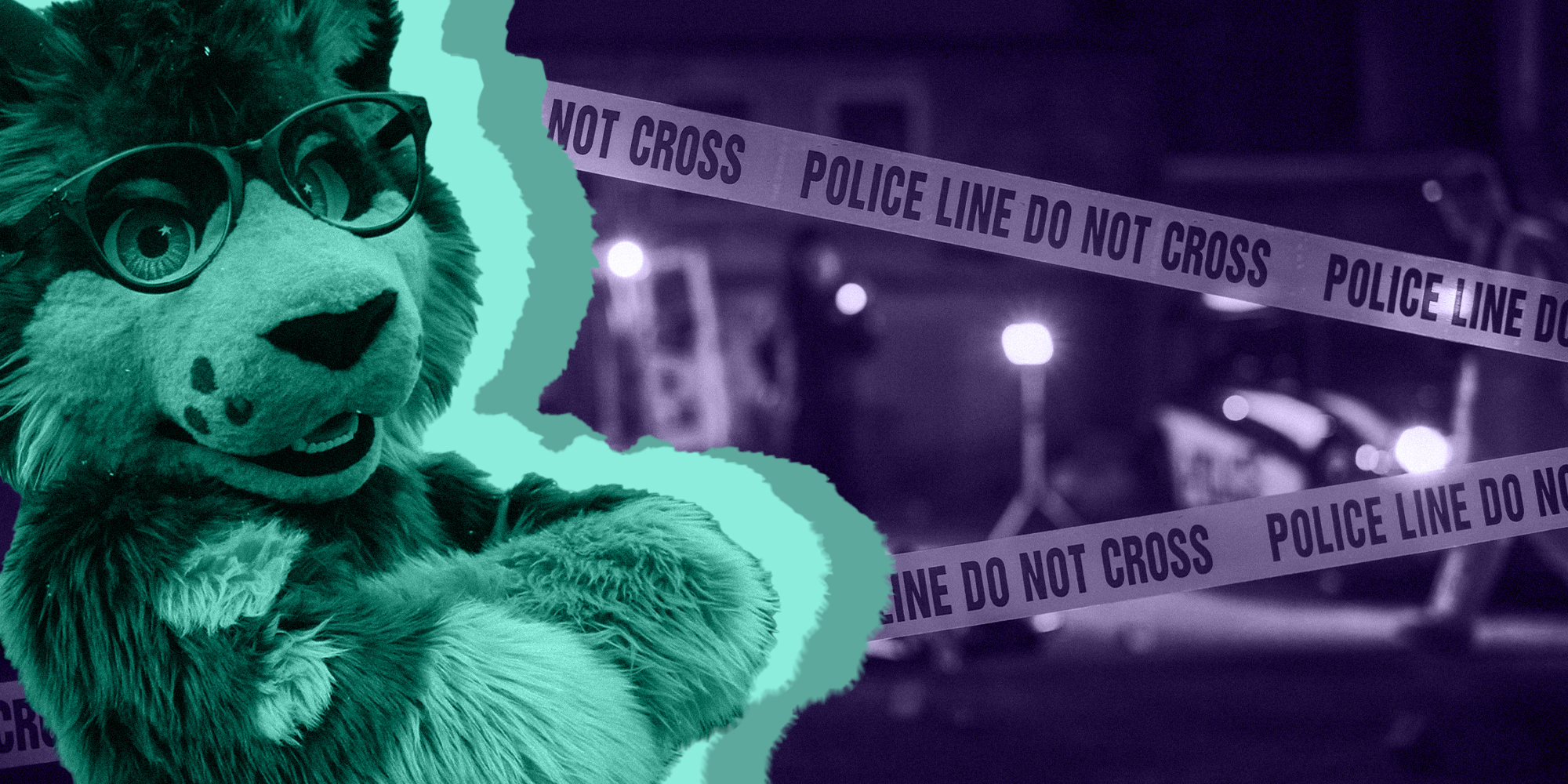 Furry in green color overlay with police do not cross background