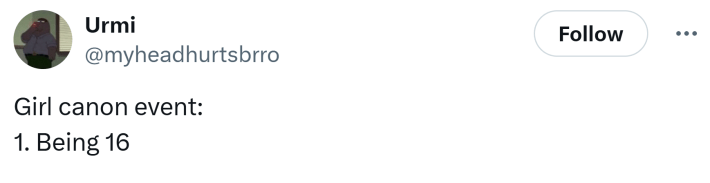 List of Girl Canon Events. The list is: "1. Being 16."