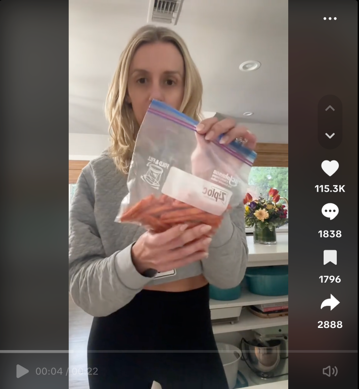 screenshot from tiktok video by @thestyliststeal holding up a ziploc bag with a snack in it
