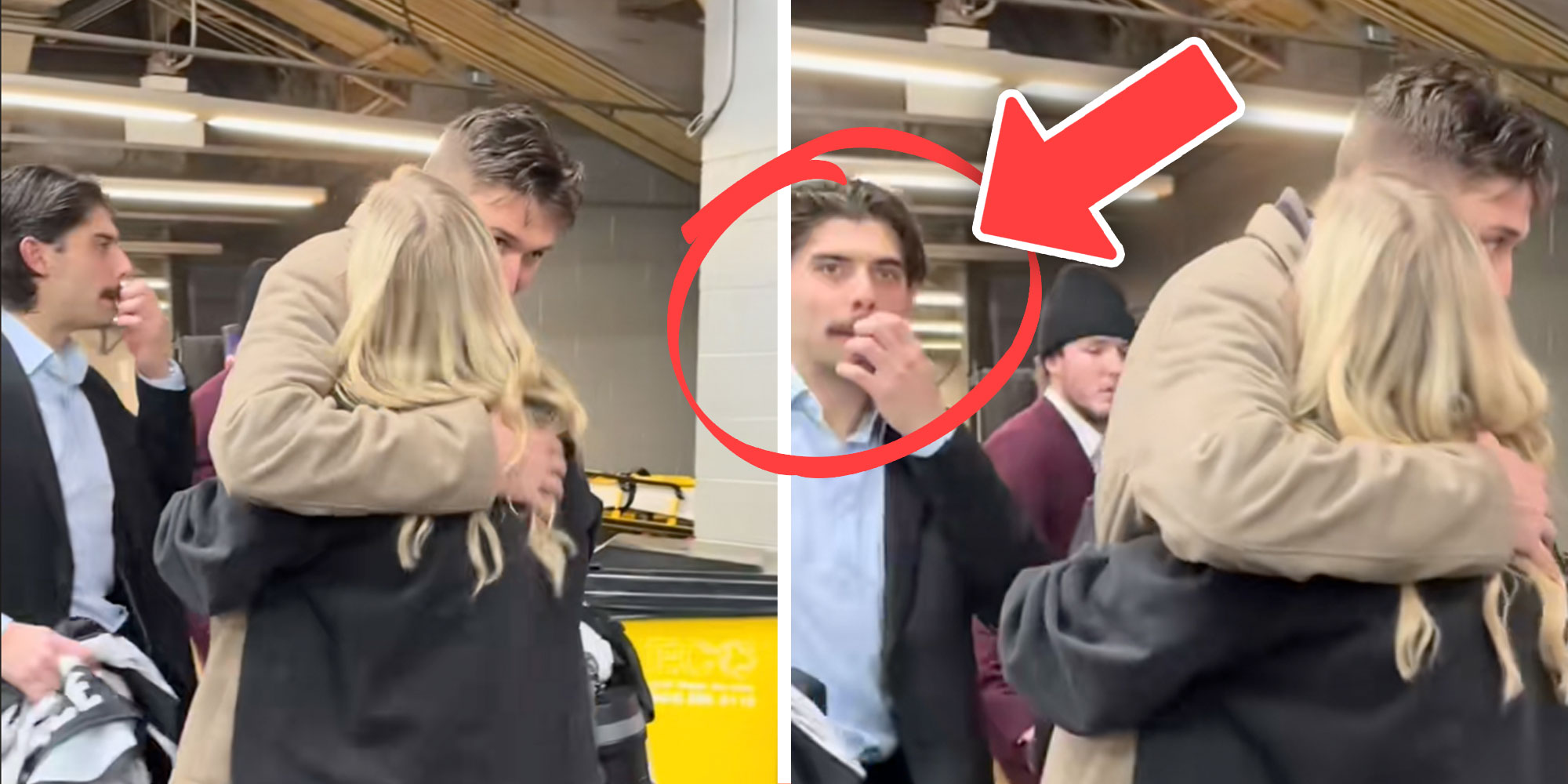 Screenshots from Tiktok user @audreysadventures24 with a circle and arrow over her future fiance.