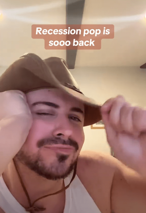 Kesha recession pop TikTok video with a man tipping his cowboy hat.