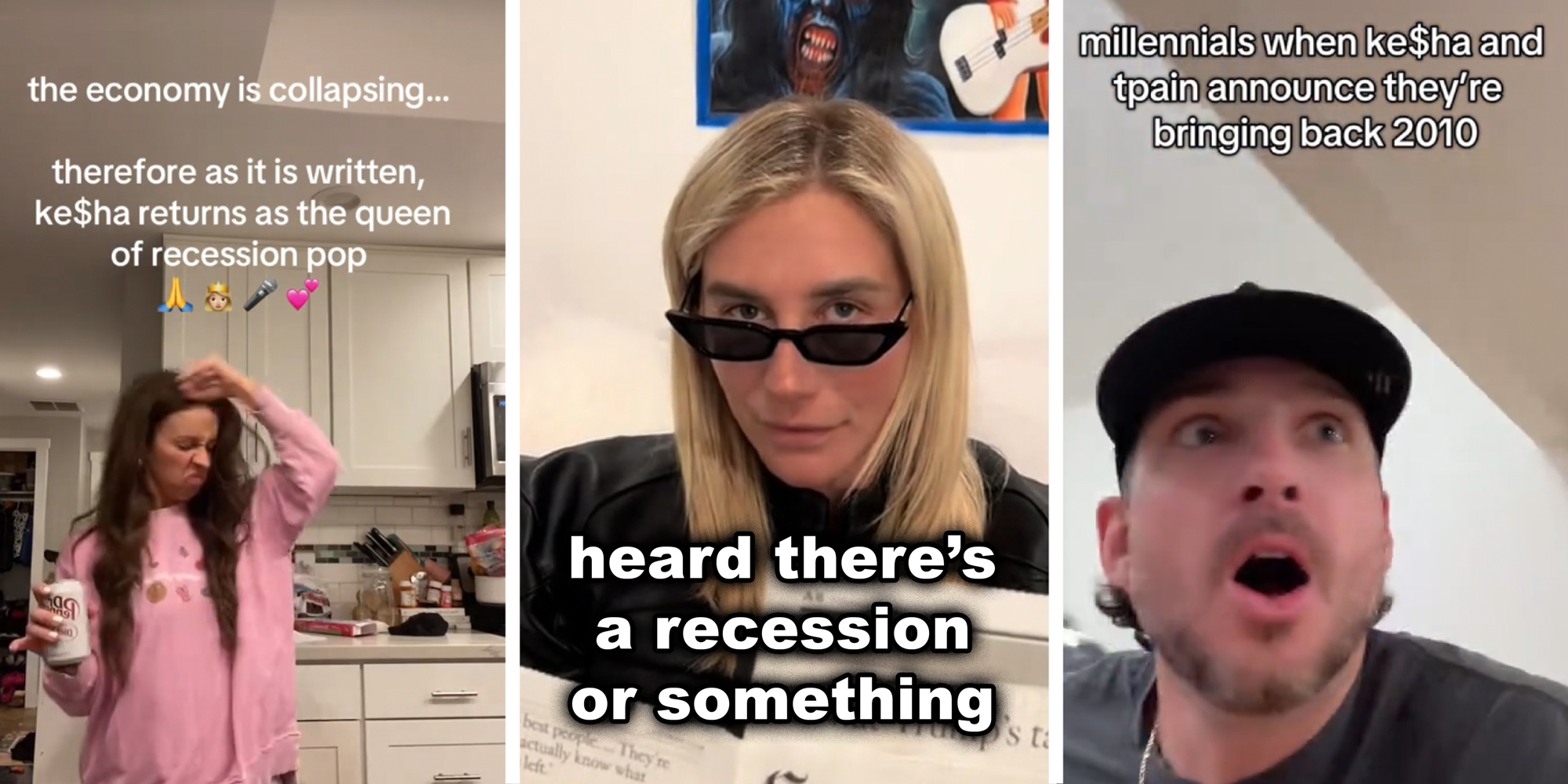 3 panel showing people on TikTok.