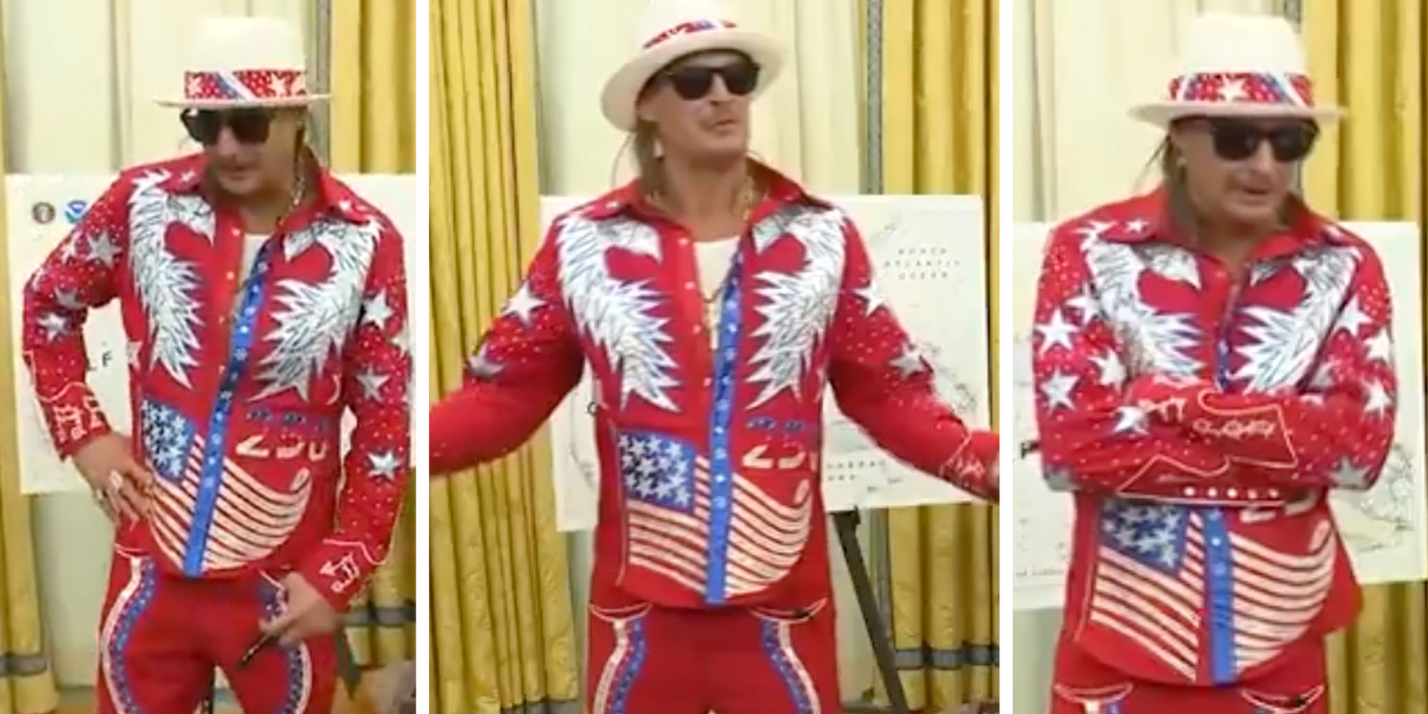 Three Screenshots of Kid Rock at the White House.