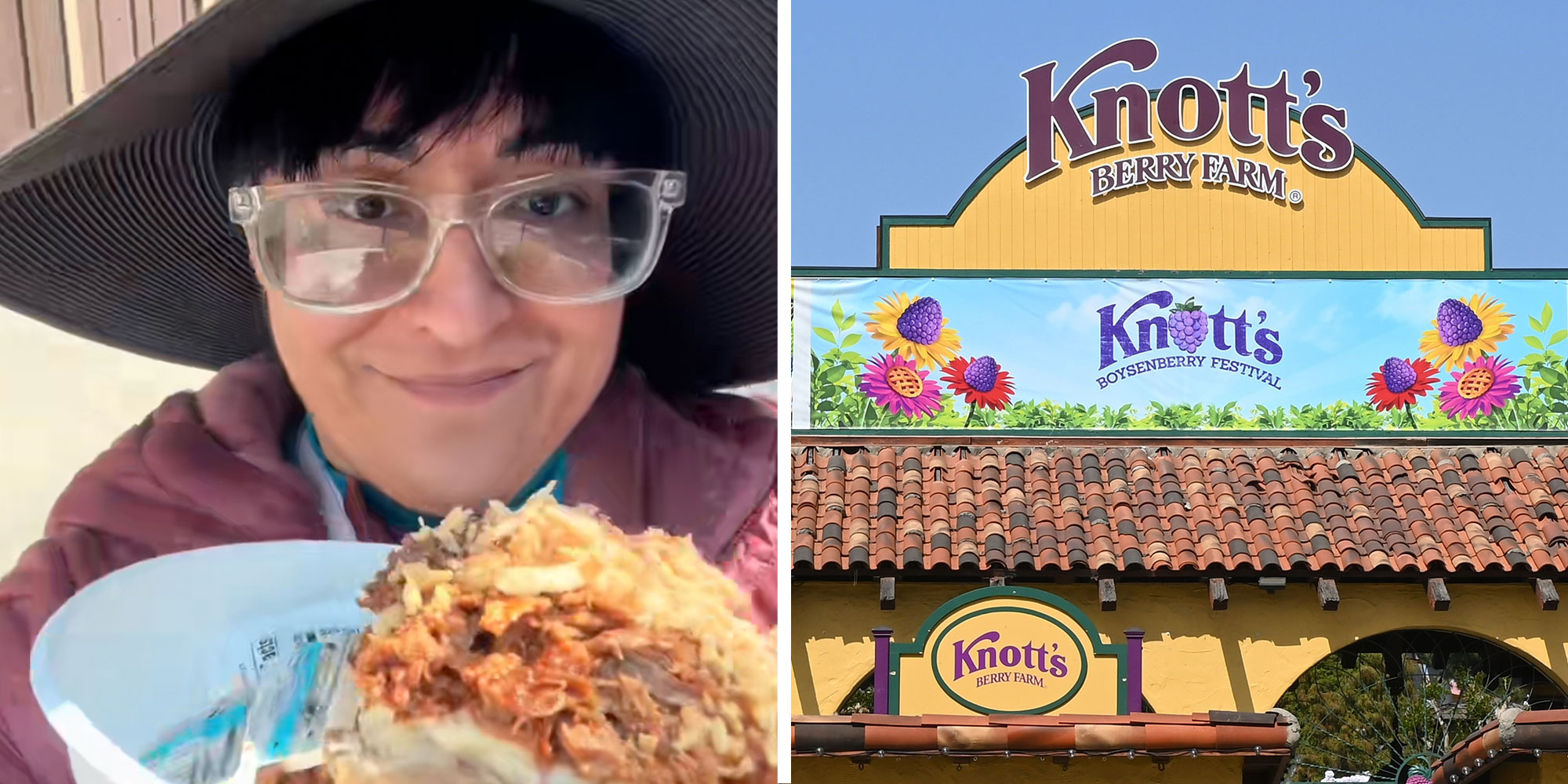 Screenshot of Tiktok user @xochisme; Photo of the Knott's Berry Farm entrance.