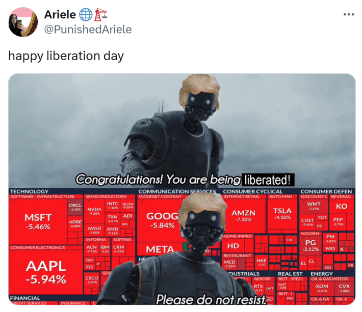 Liberation Day tariff meme.
