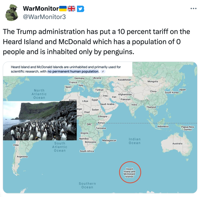 Penguin tariffs meme