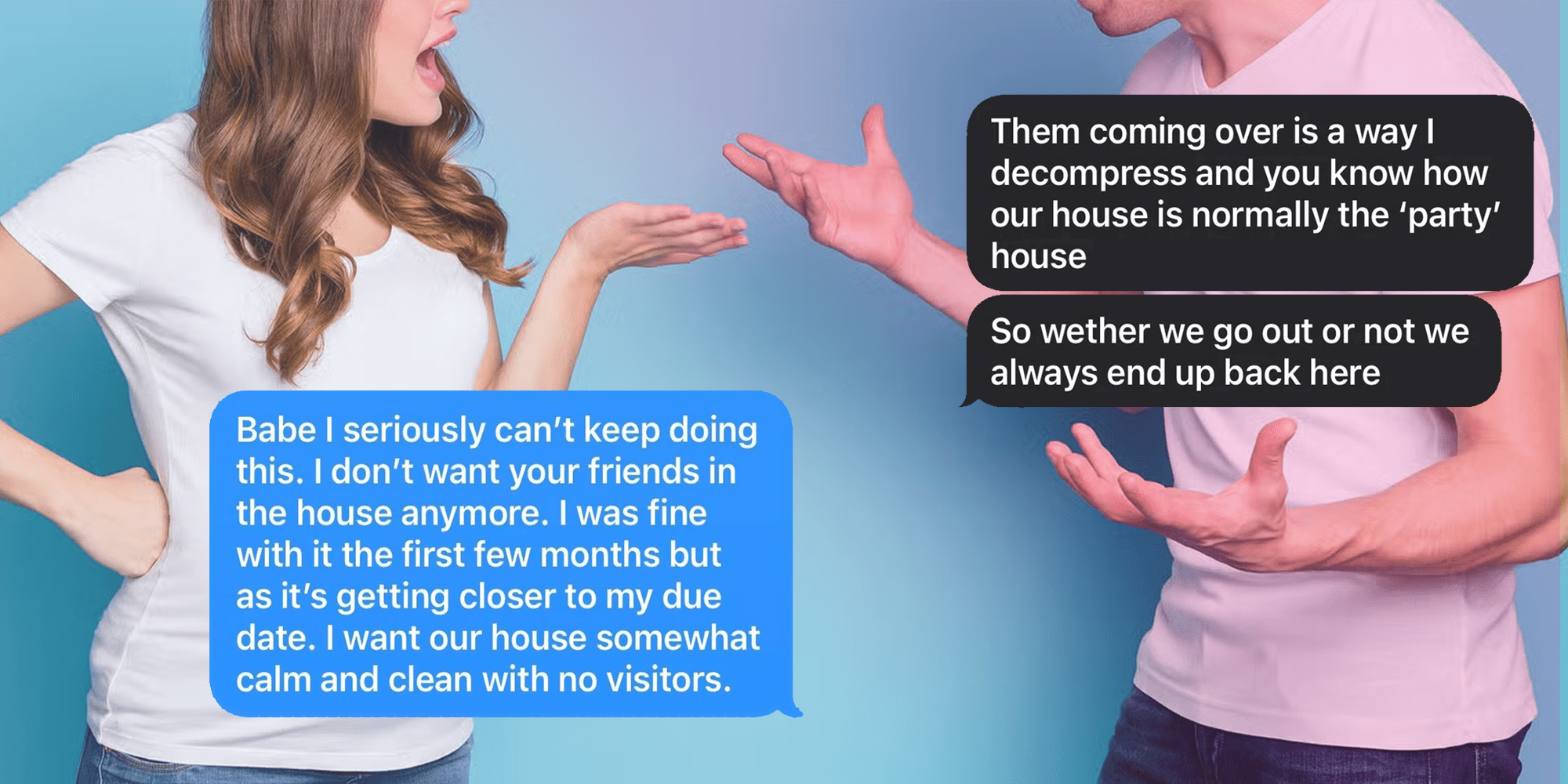 Photo of a pregnant woman and man fighting