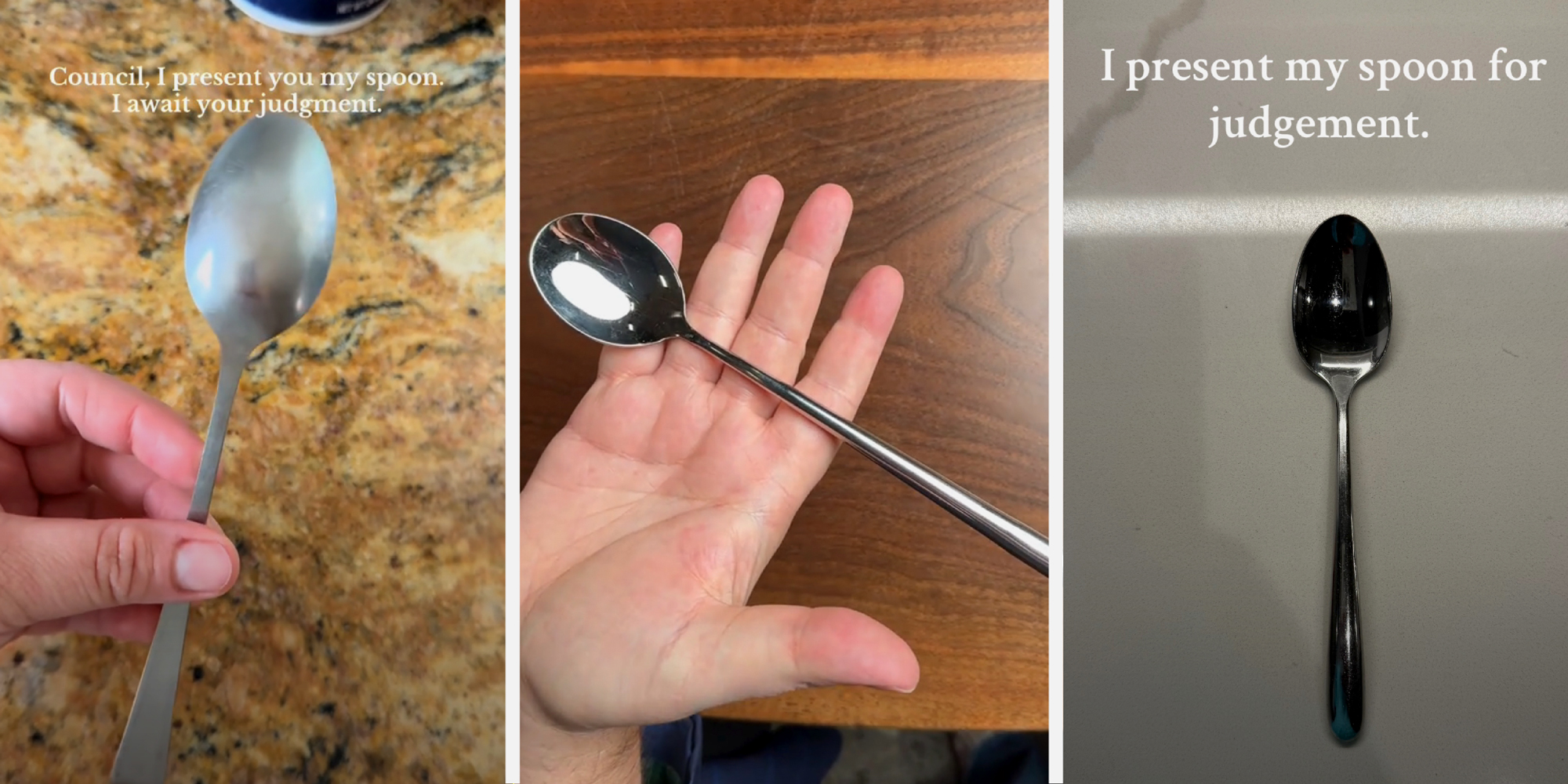 3 panel image, showing people showing spoons.