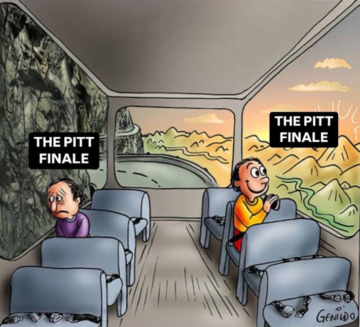 Sad guy happy guy bus meme where both are The Pitt finale.