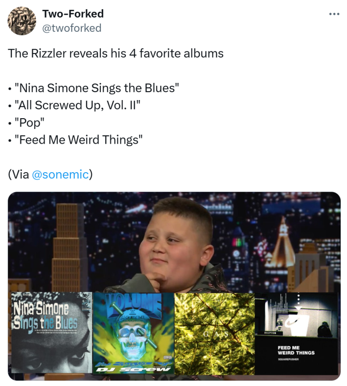 The Rizzler reveals his 4 favorite albums meme.