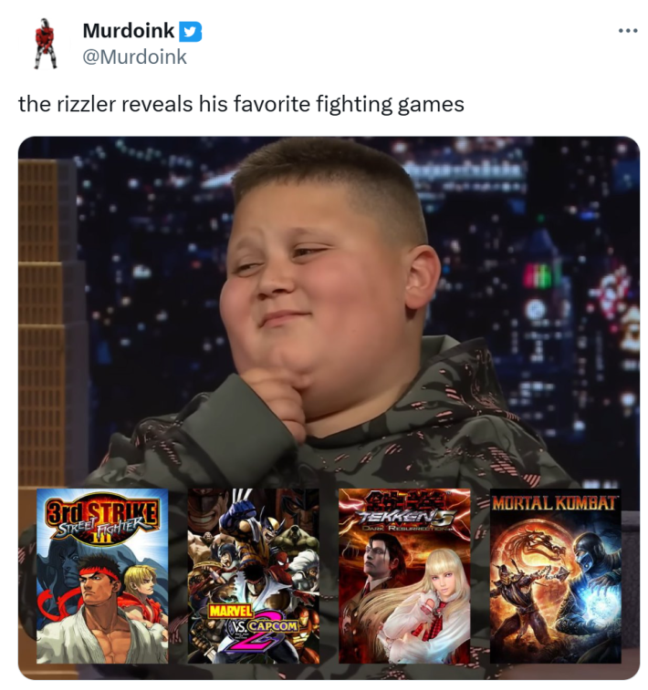 The Rizzler reveals his favorite fighting games meme.