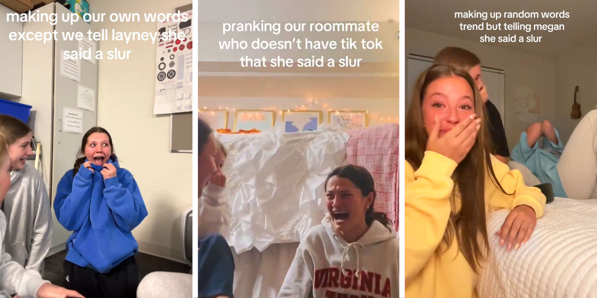 3 panel image showing groups of people laughing.