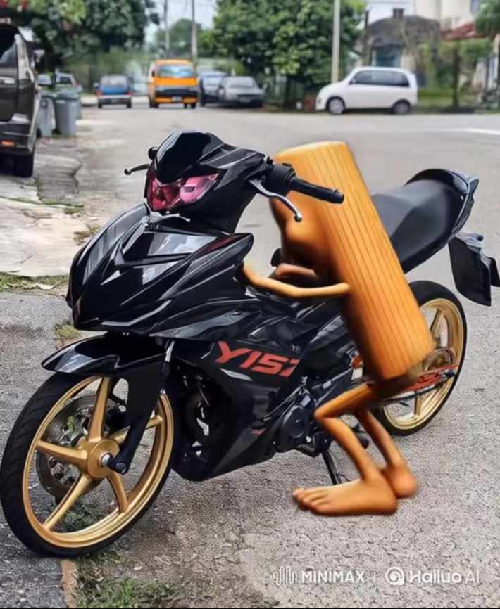 Tung Tung Tung Sahur jumping on a motorcycle.