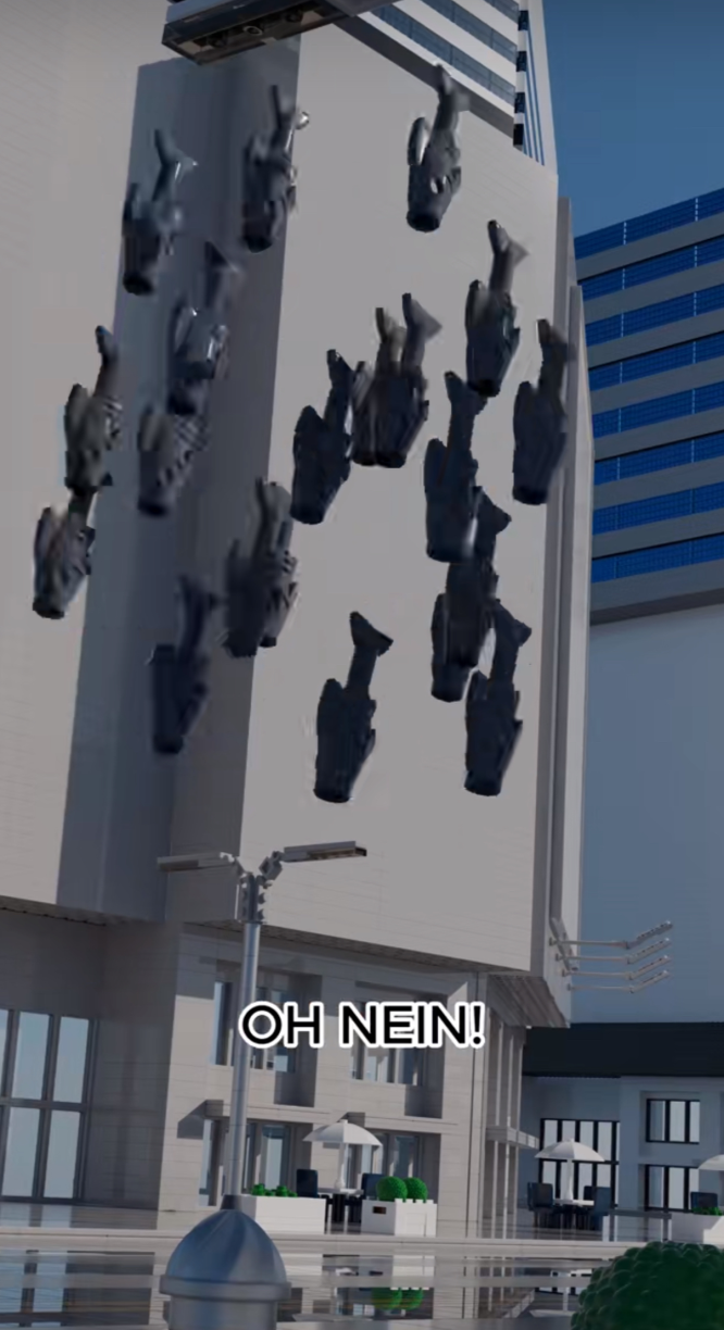 School of 3D fish rotating in the air.