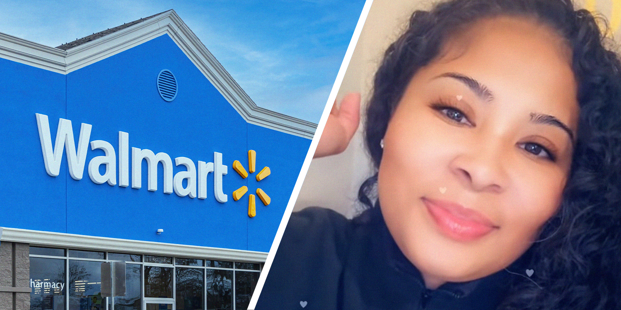walmart store front(l) Woman shares cake she purchased from walmart(r)