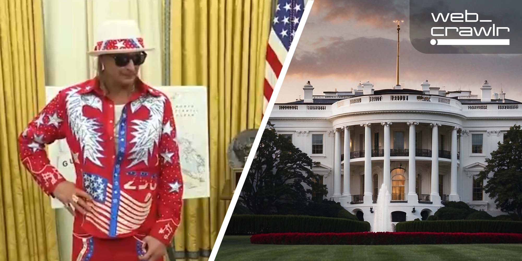Kid Rock and a picture of the White House. The Daily Dot newsletter web_crawlr logo is in the top right corner.
