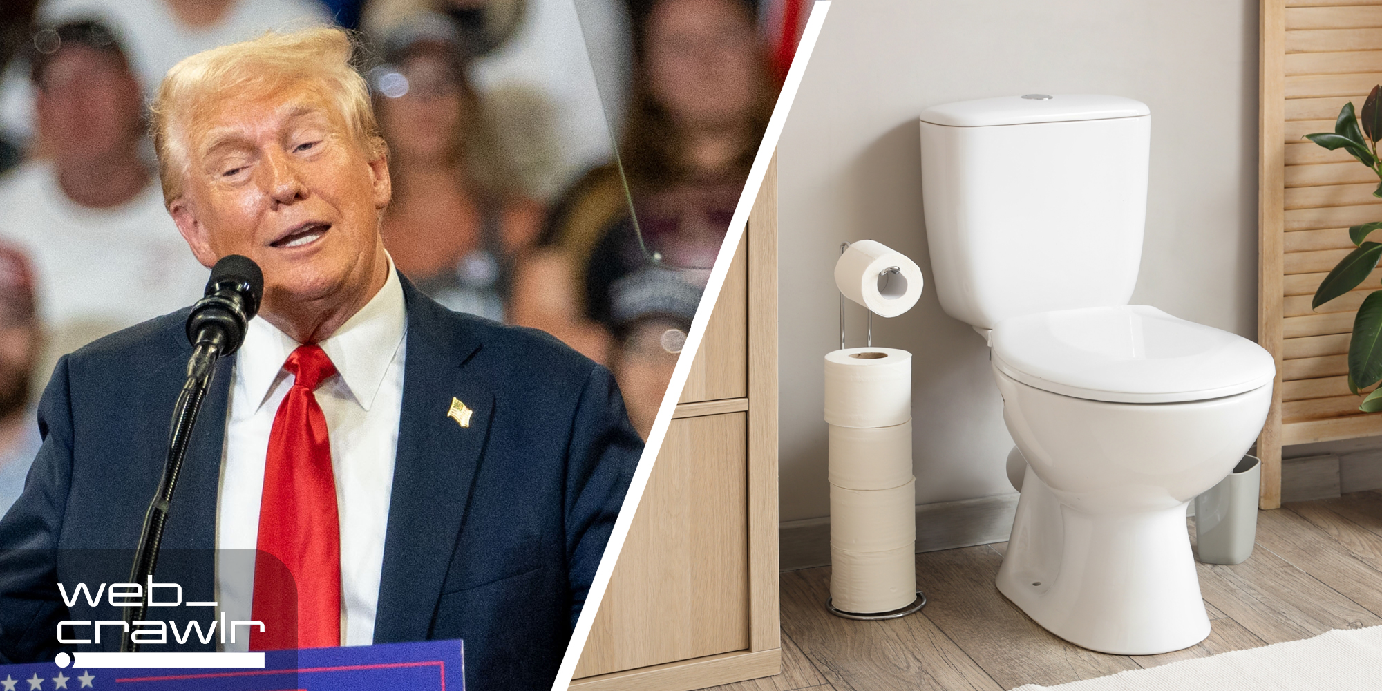 Donald Trump and a toilet. The Daily Dot newsletter web_crawlr logo is in the bottom left corner.