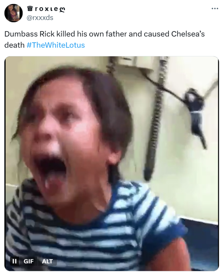Tweet that says, "Dumbass Rick killed his own father and caused Chelsea’s death"