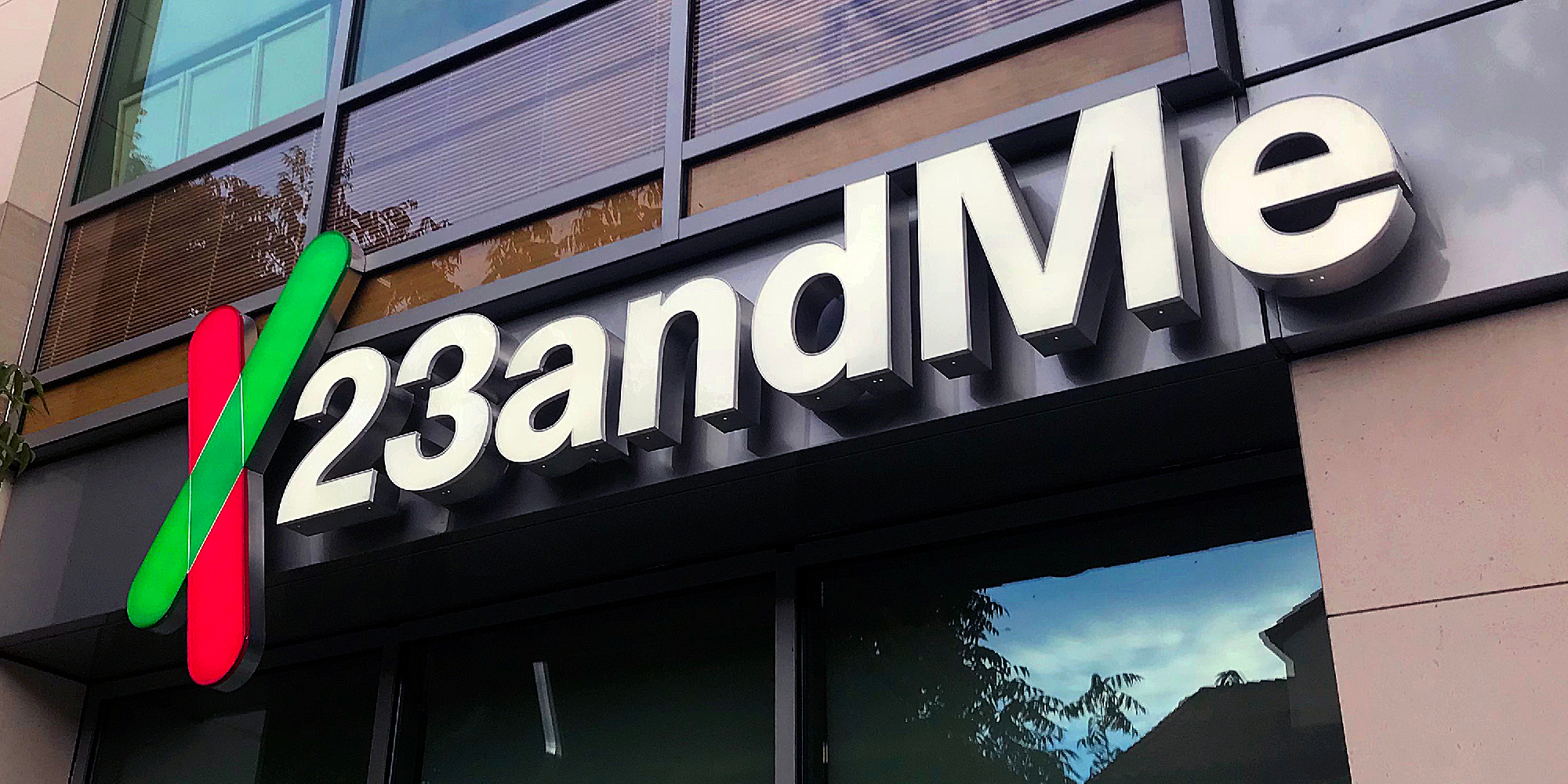A photo of the exterior of 23andMe offices in Mountain View California.