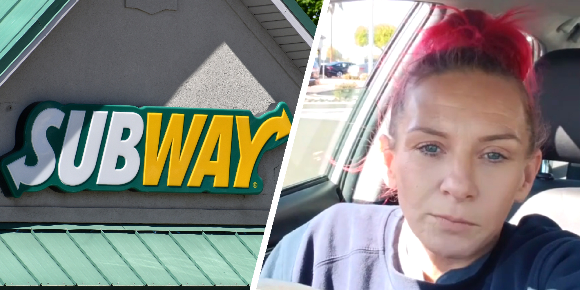 2 panel image: the Subway logo and a person's face.