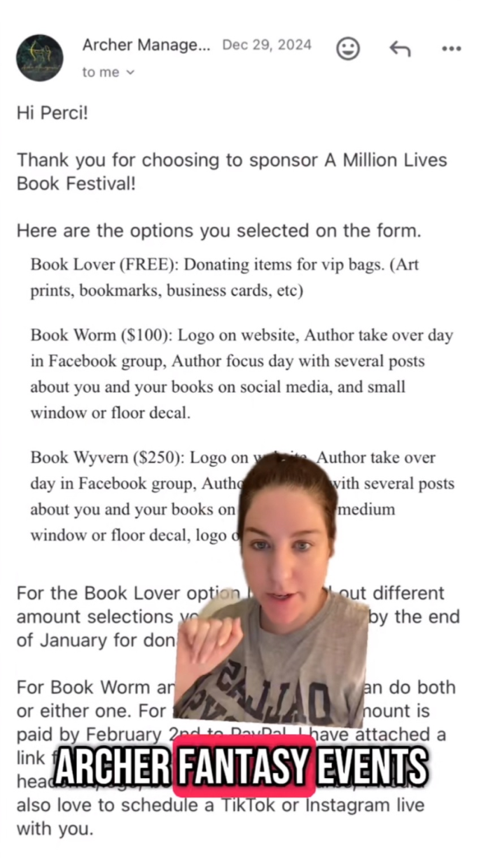 Greenscreen proof of sponsorship communication with Archer Management.