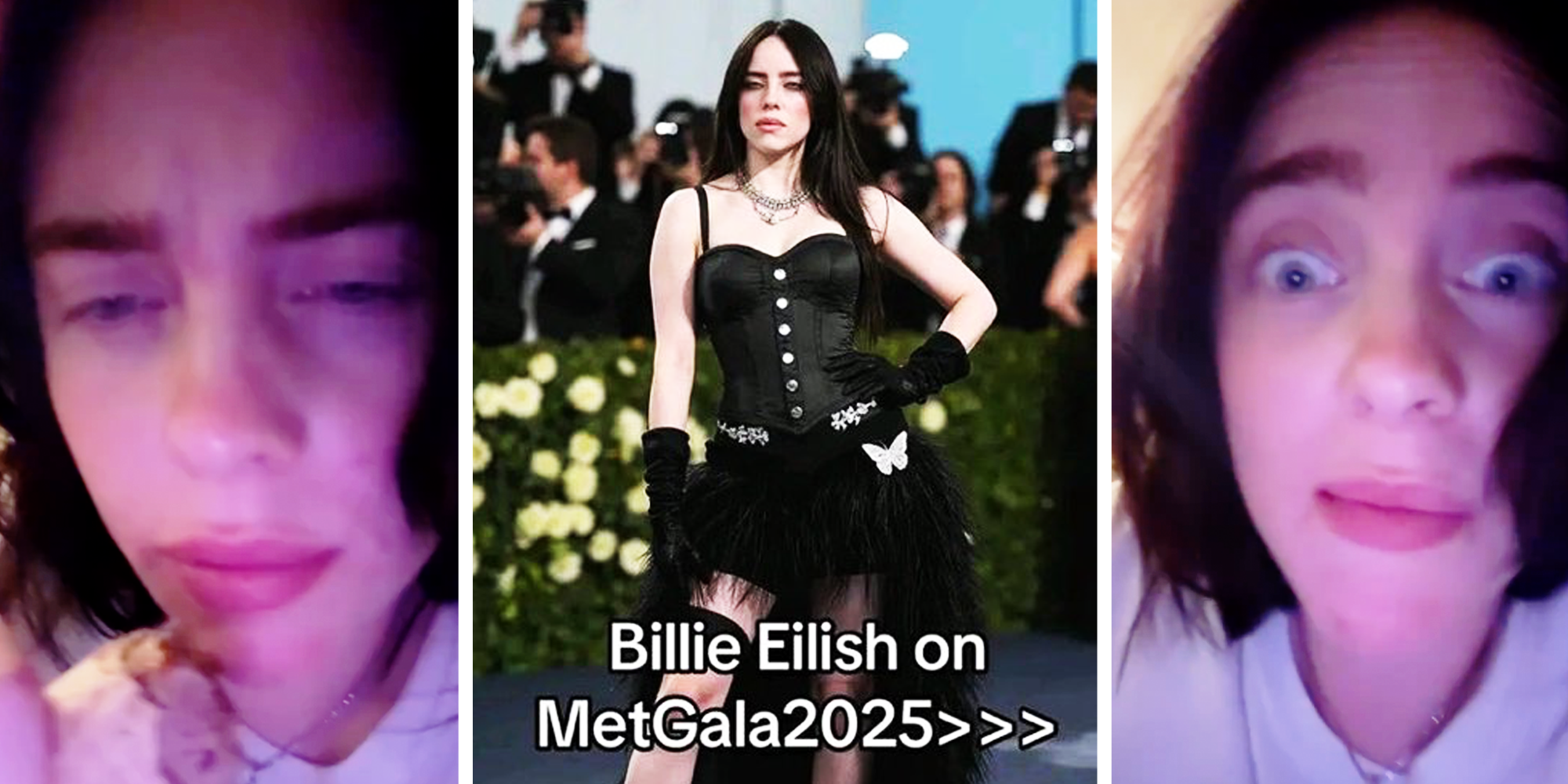3 Panel Image of Billie Eilish, and Billie Eilish in Met gala