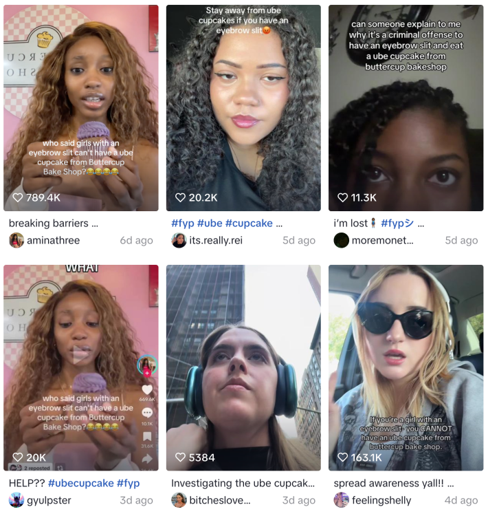 Slit eyebrow ube cupcake