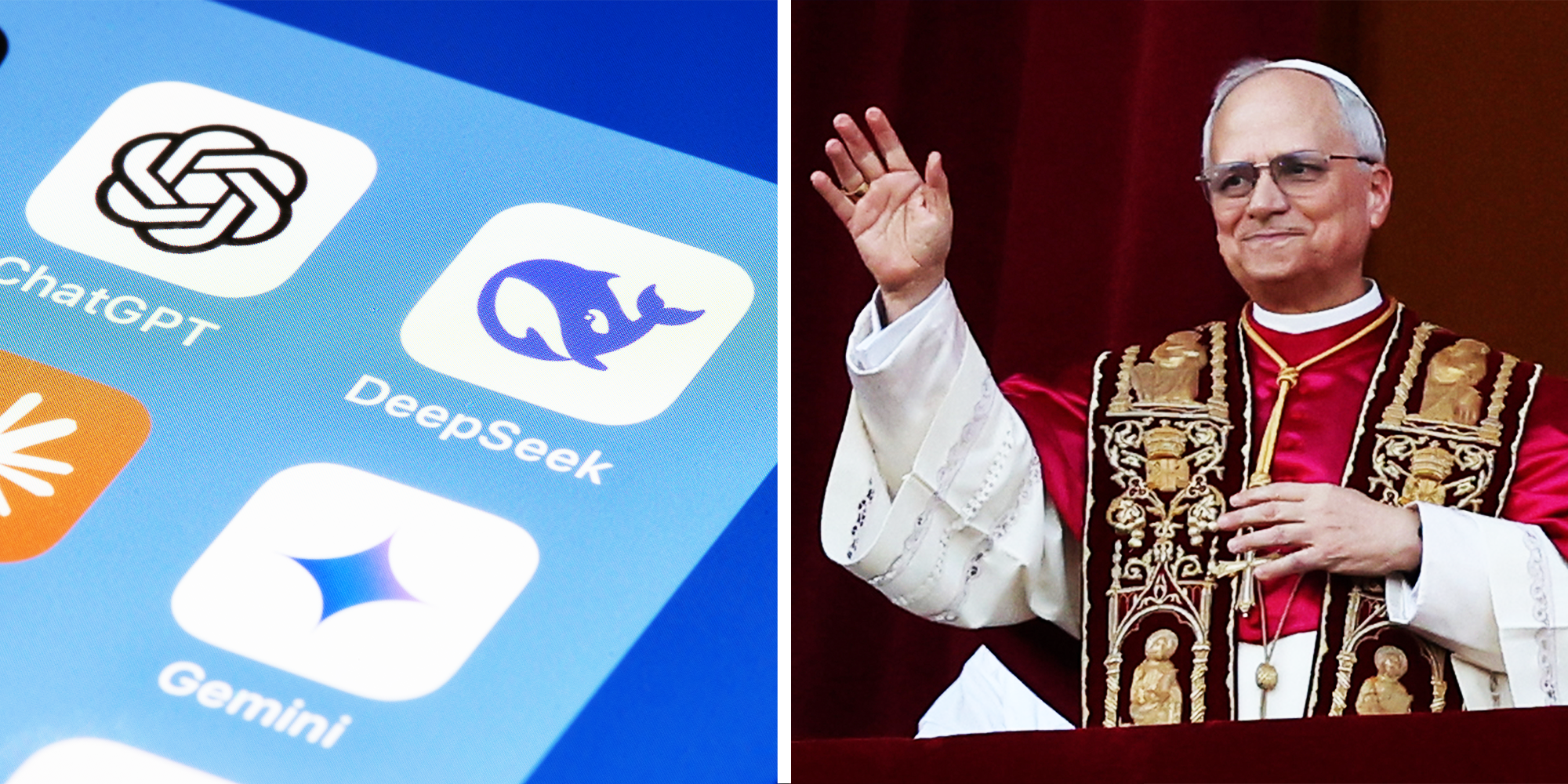 2 Panel Image of Pope Leo and Ai applications