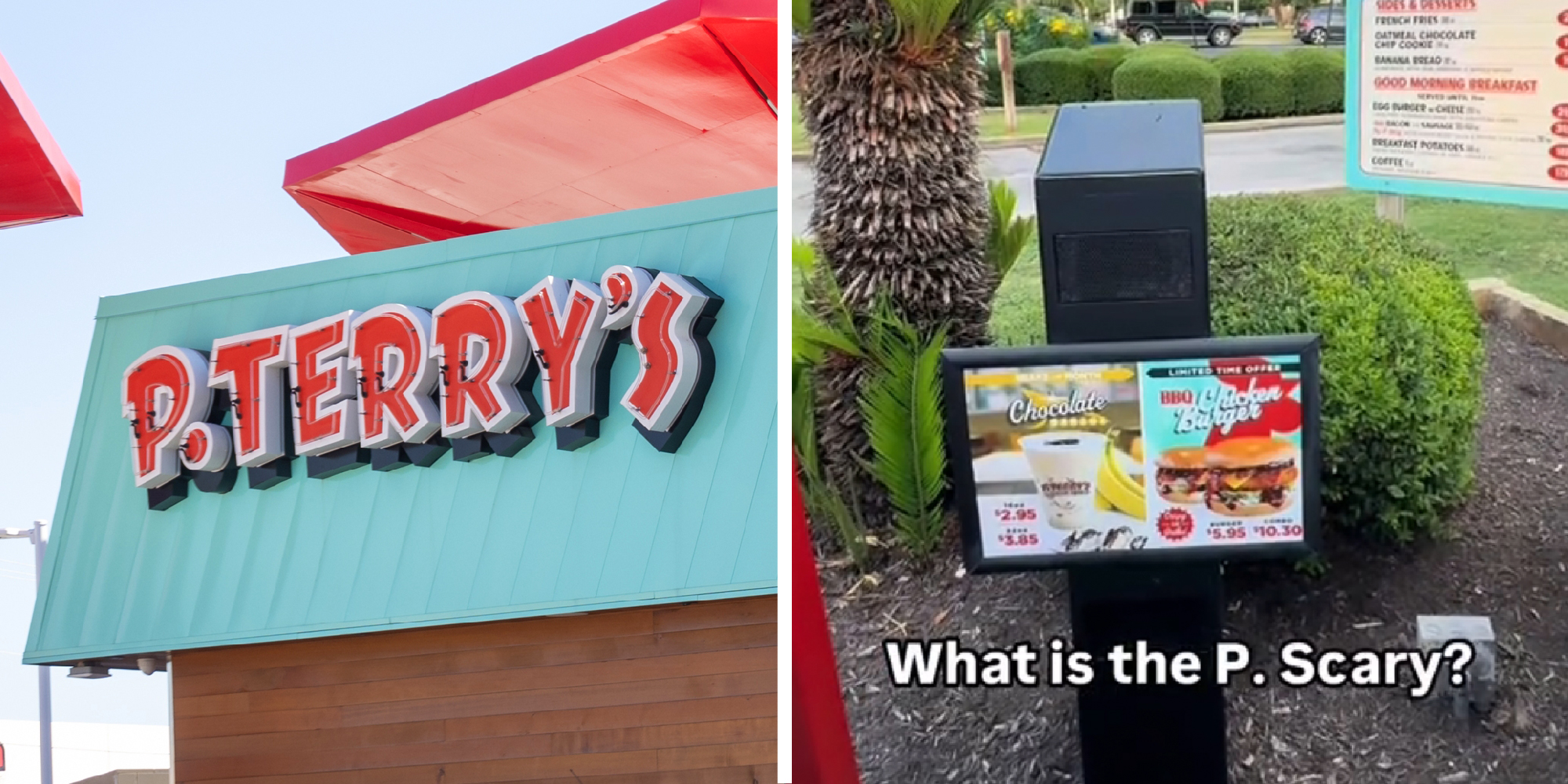 2 panel image of P.Terry'srestaurant.