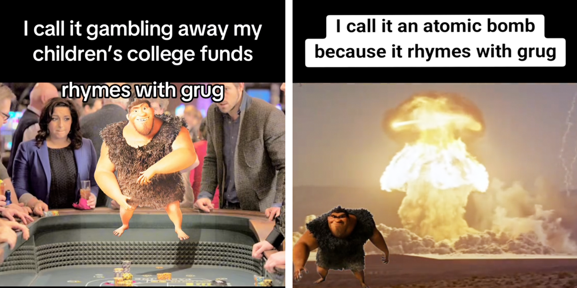 2 panel image, a cave man cartoon meme