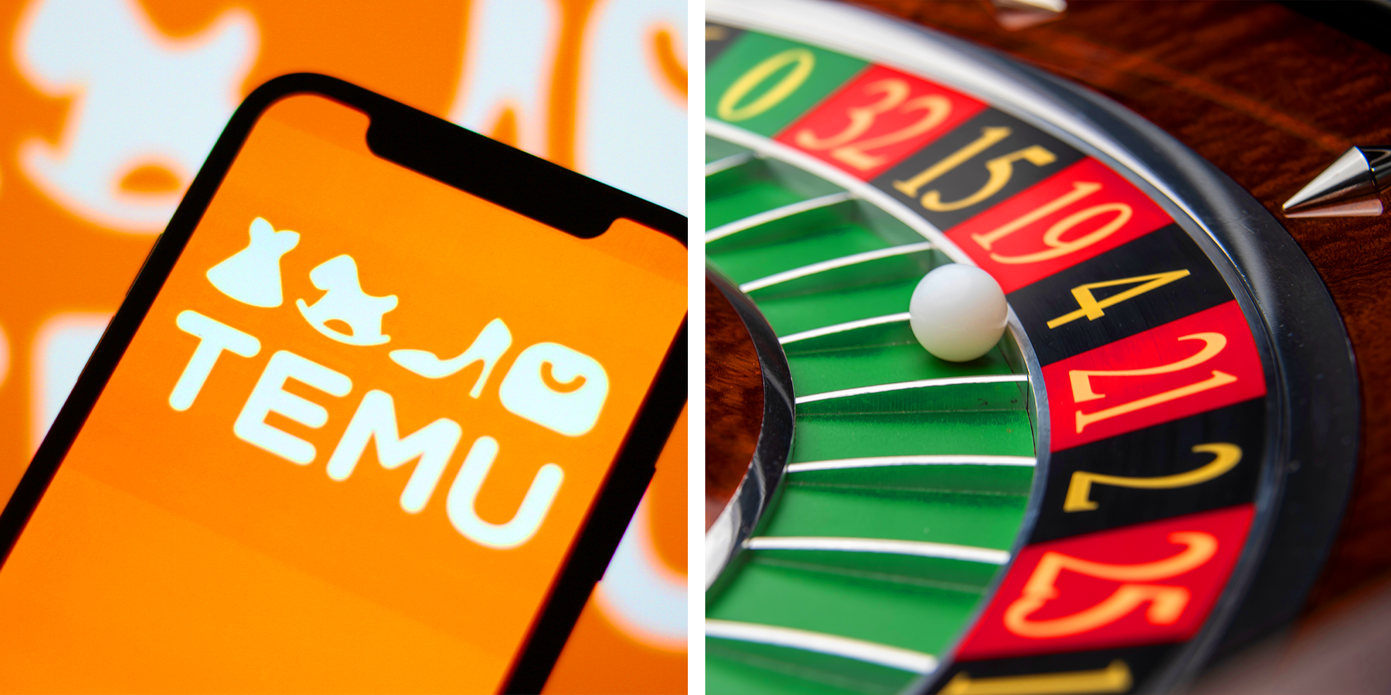 2 Panel Image, Temu App and Casino Game