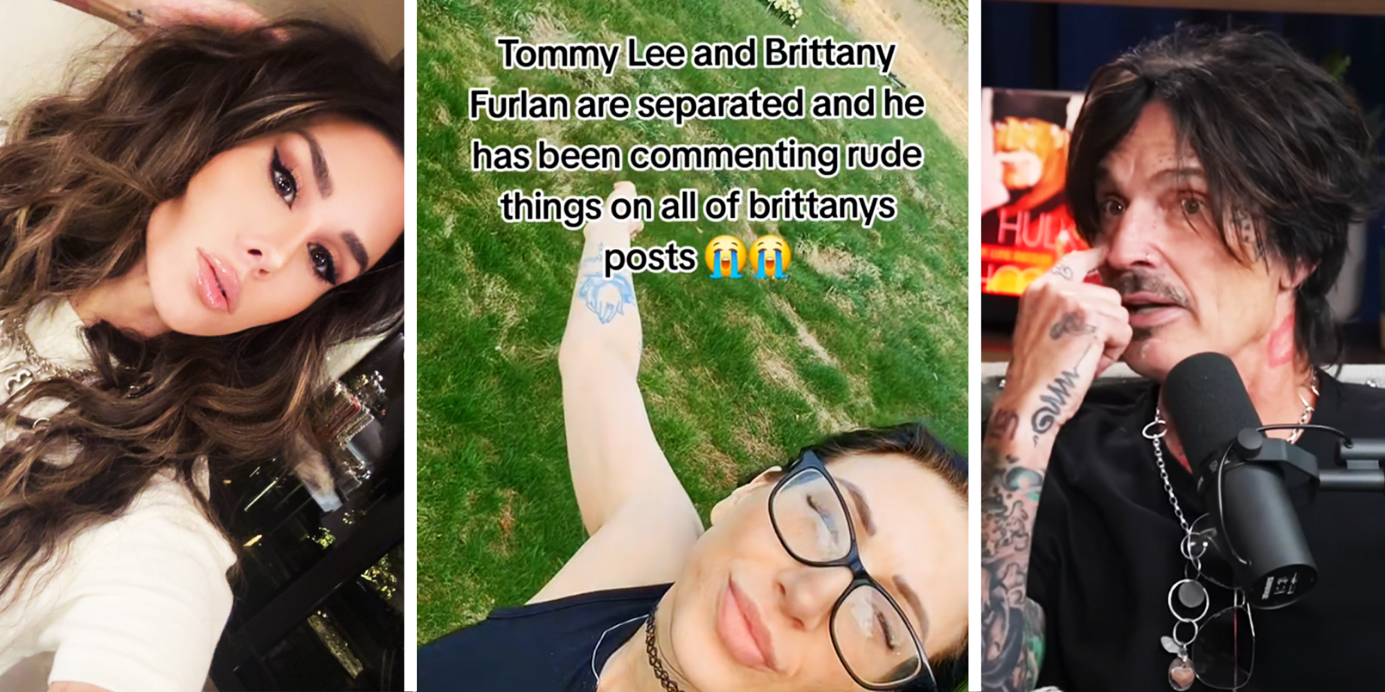 3 Panel image of Brittany Furlan, a woman with glasses spinning, and Tommy Lee