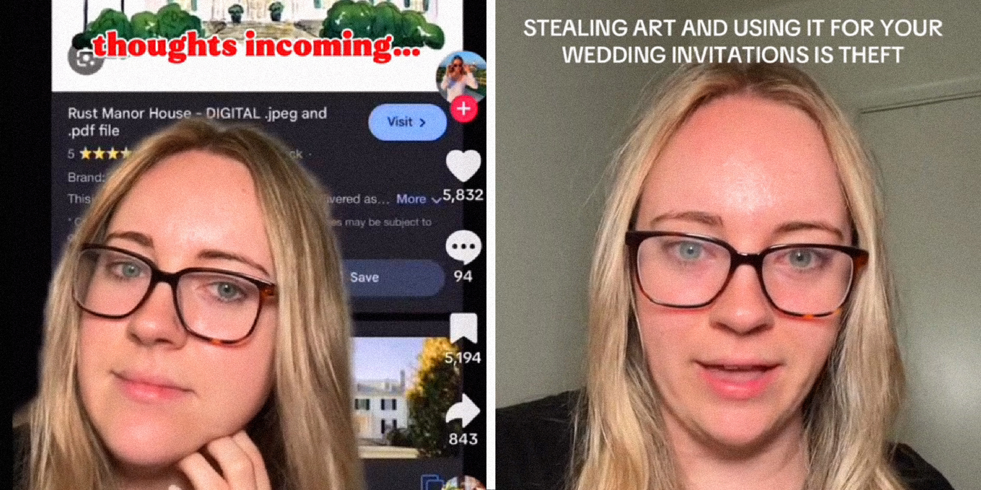 2 panel image of a person explaining while watching a TikTok post.