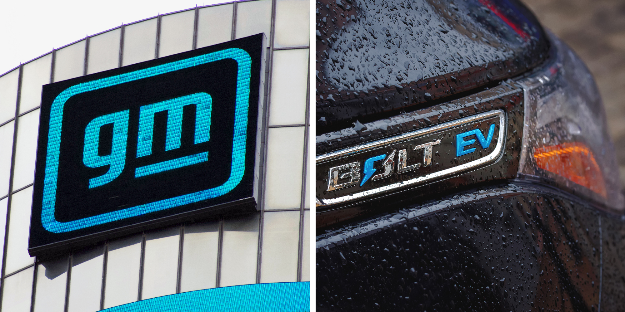 The GM logo and the Bolt EV logo.