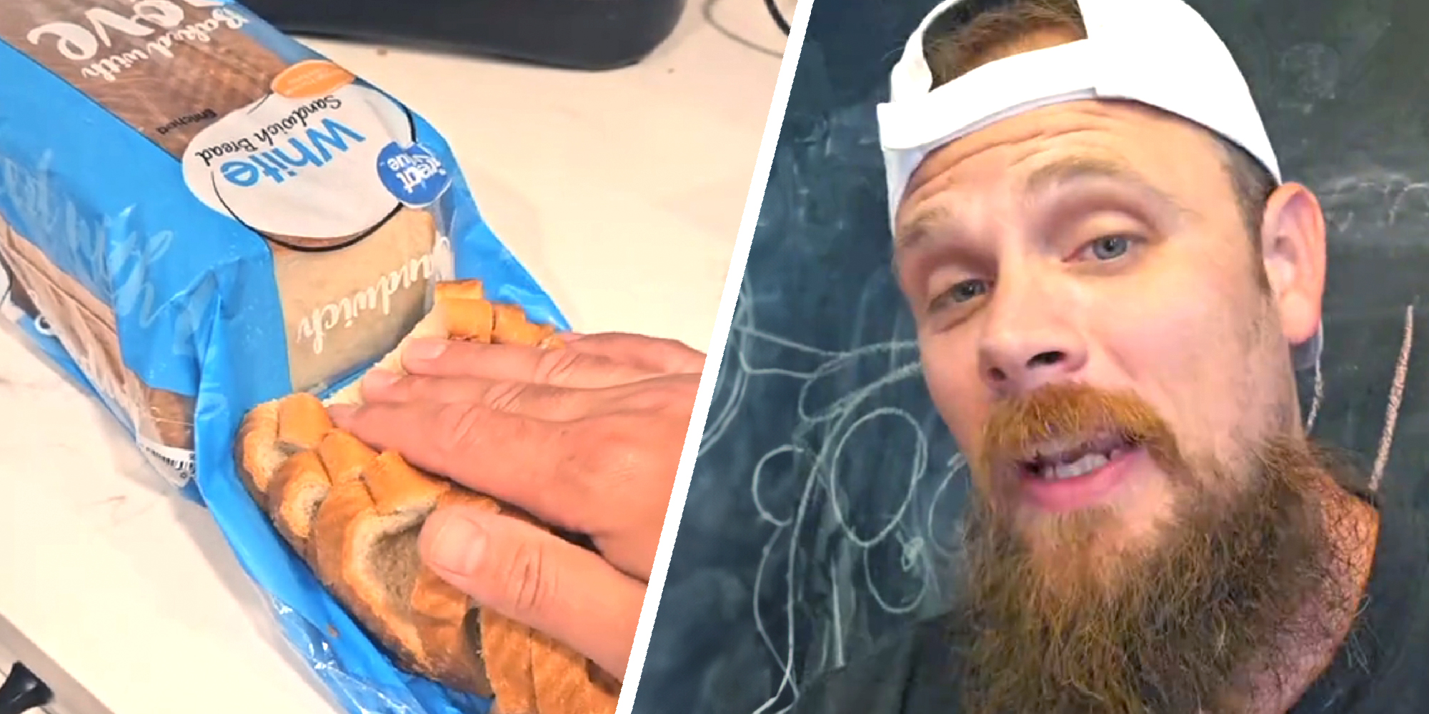 2 panel image: a loaf of bread and a person explaining.