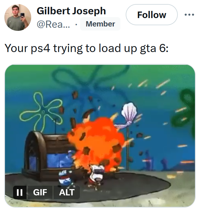 GTA 6 Trailer 2 tweet reading "Your ps4 trying to load up gta 6:"