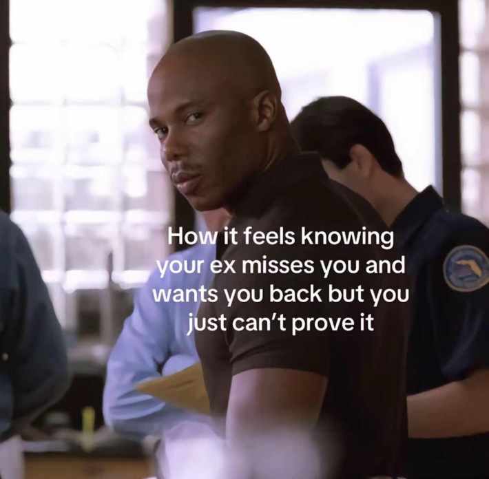 TikTok post of Doakes from 'Dexter' staring. Text overlay reads, "How it feels knowing your ex misses you and wants you back but you just can't prove it."