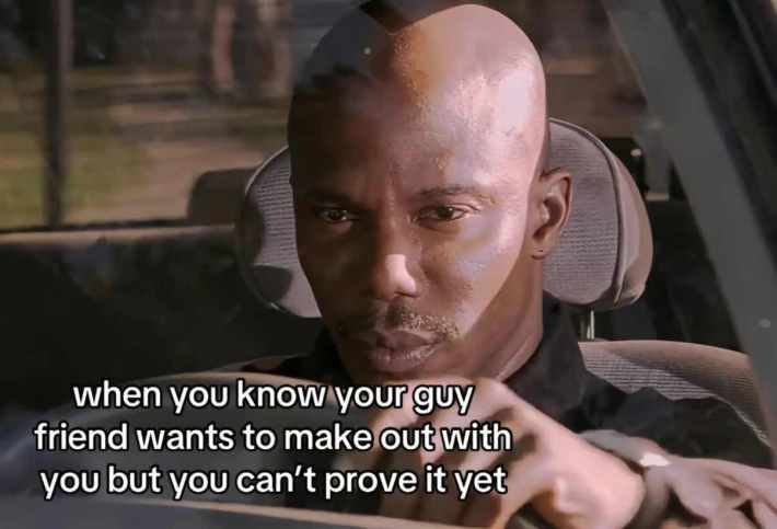 TikTok post of Doakes from 'Dexter' staring. Text overlay reads, "when you know your guy friend wants to make out with you but you can't prove it yet."